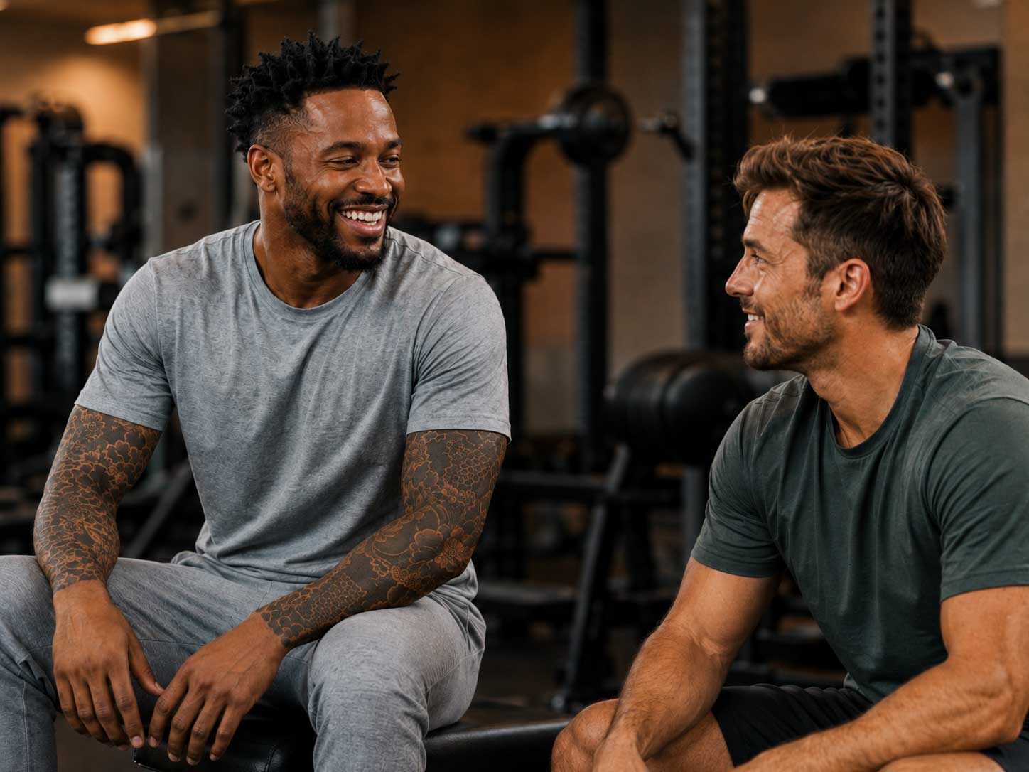Friends training together in the gym