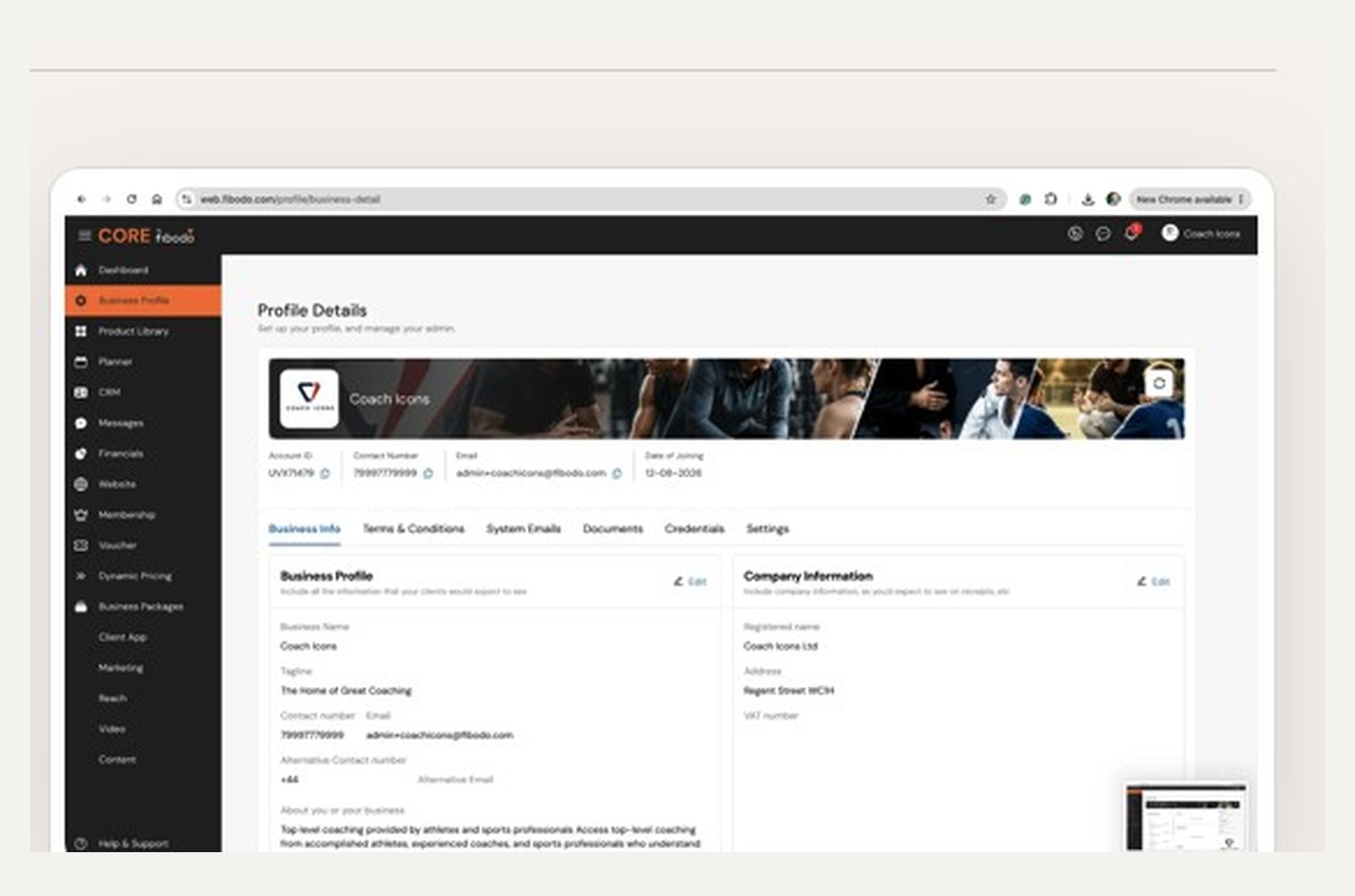 CORE business dashboard example